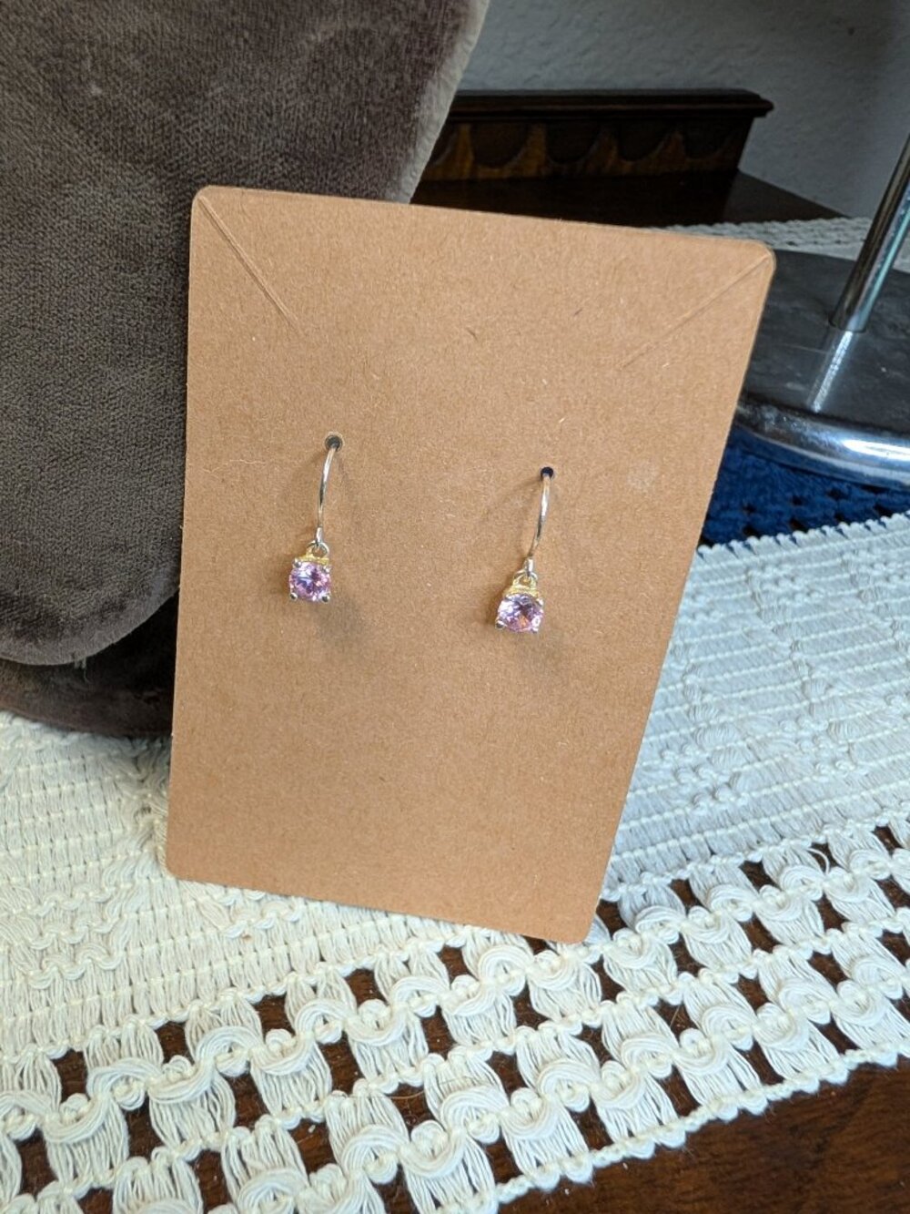 Sterling Silver Pink Drop Earrings Untested Stone stamped 925